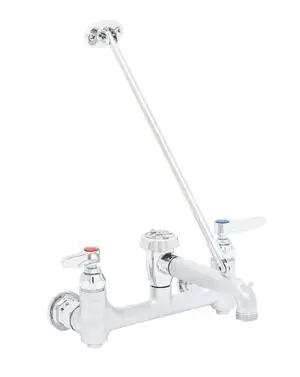 B-0665-BSTR, Wall Mounted Service Sink Faucet with Built-In Stops, Vacuum Breaker, and Support Rod, Rough Chrome B-0665-BSTR, Wall Mounted Service Sink Faucet with Built-In Stops, Vacuum Breaker, and Support Rod, Rough Chrome