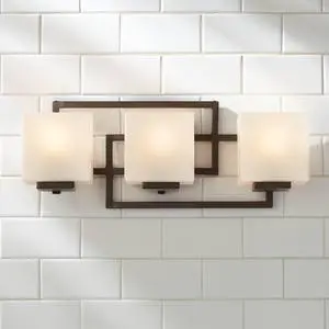 Lighting on the Square Modern Wall Mount Light Bronze Metal Hardwired 21" Wide 3-Light Fixture Geometric Opal Glass Shades for Bathroom Vanity Mirror House Home Room Decor Lighting on the Square Modern Wall Mount Light Bronze Metal Hardwired 21" Wide 3-Light Fixture Geometric Opal Glass Shades for Bathroom Vanity Mirror House Home Room Decor