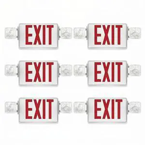 Pack 6 Double Sided LED Emergency Exit Sign with Dual Lights, Remote Capable, Backup Battery, Red Letters, Fire-Resistant (UL 94V-0), 120-277V Commercial Grade Pack 6 Double Sided LED Emergency Exit Sign with Dual Lights, Remote Capable, Backup Battery, Red Letters, Fire-Resistant (UL 94V-0), 120-277V Commercial Grade