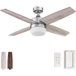 Atlas 44 Inch Modern Indoor LED Ceiling Fan with Light, Remote Control, Reversible Motor, and 4 Dual Finish Blades, Pewter Atlas 44 Inch Modern Indoor LED Ceiling Fan with Light, Remote Control, Reversible Motor, and 4 Dual Finish Blades, Pewter