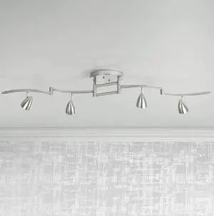 Axel 4-Head LED Ceiling Track Light Fixture Kit Swing Arm Spot-Light GU10 Directional Silver Brushed Nickel Finish Metal Modern Kitchen Bathroom Living Room Dining Hallway 49" Wide Axel 4-Head LED Ceiling Track Light Fixture Kit Swing Arm Spot-Light GU10 Directional Silver Brushed Nickel Finish Metal Modern Kitchen Bathroom Living Room Dining Hallway 49" Wide