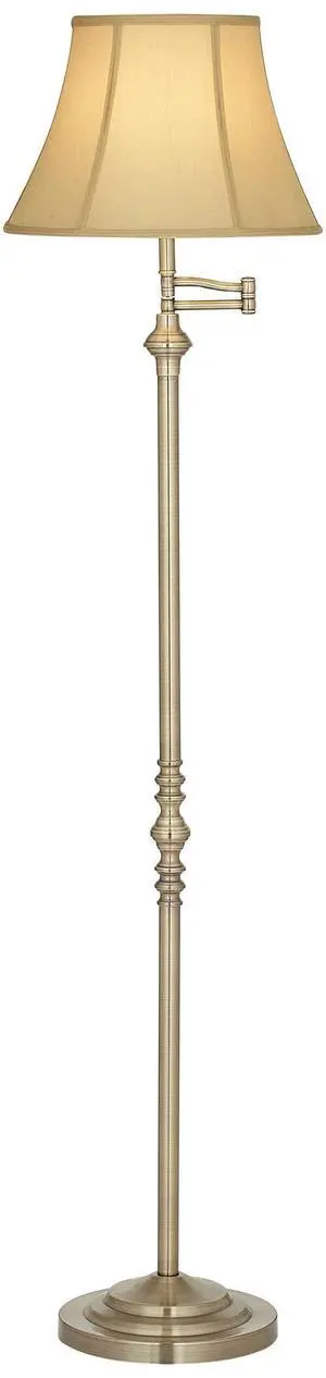 Montebello Traditional Adjustable Swing Arm Floor Lamp Standing 60" Tall Antique Brass Metal Column Golden Tan Bell Shade for Living Room Reading House Family Bedroom Home Montebello Traditional Adjustable Swing Arm Floor Lamp Standing 60" Tall Antique Brass Metal Column Golden Tan Bell Shade for Living Room Reading House Family Bedroom Home