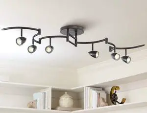 Heavy Duty Axel 6-Head LED Ceiling Track Light Fixture Kit Spot-Light GU10 Dimmable Black Metal Farmhouse Rustic Industrial Large Kitchen Bathroom Living Room Dining Hallway 72" Wide Heavy Duty Axel 6-Head LED Ceiling Track Light Fixture Kit Spot-Light GU10 Dimmable Black Metal Farmhouse Rustic Industrial Large Kitchen Bathroom Living Room Dining Hallway 72" Wide
