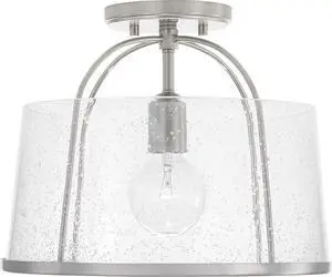 HomePlace by 247011BN Madison Transitional Clear Seeded Glass Dual Mount Convertible Pendant/Semi-Flush Ceiling Light, 1-Light 100 Watt, 12" H x 13" W, Brushed/Satin Nickel HomePlace by 247011BN Madison Transitional Clear Seeded Glass Dual Mount Convertible Pendant/Semi-Flush Ceiling Light, 1-Light 100 Watt, 12" H x 13" W, Brushed/Satin Nickel