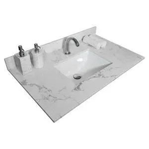 31 Inch Bathroom Vanity Top Stone, Carrara White Engineered Marble Stone Vanity Sink Top with Undermount Ceramic Sink and Back Splash with Single Hole for Bathrom Cabinet (31"x22"(Single Hole)) 31 Inch Bathroom Vanity Top Stone, Carrara White Engineered Marble Stone Vanity Sink Top with Undermount Ceramic Sink and Back Splash with Single Hole for Bathrom Cabinet (31"x22"(Single Hole))