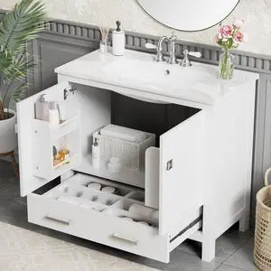 36" Bathroom Vanity with Sink, Bathroom Vanities 36 Inch with Sink, 36 Vanity with Top for Bathroom, 36 in Restroom Sink Vanity with Soft-Close Doors, Door Shelf and Divided Drawer (White) 36" Bathroom Vanity with Sink, Bathroom Vanities 36 Inch with Sink, 36 Vanity with Top for Bathroom, 36 in Restroom Sink Vanity with Soft-Close Doors, Door Shelf and Divided Drawer (White)