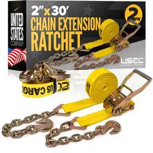 Chain Ratchet Straps 2 Inch x 30 Foot (2-Pack), 10,000 LBS Break Strength, Heavy Duty Ratchet Straps with Chains Ends & Grab Hooks, Heavy Equipment Tie-Downs, Tractor Tie Downs Chain Ratchet Straps 2 Inch x 30 Foot (2-Pack), 10,000 LBS Break Strength, Heavy Duty Ratchet Straps with Chains Ends & Grab Hooks, Heavy Equipment Tie-Downs, Tractor Tie Downs