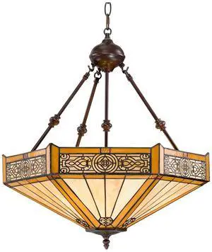 Pendant Light Fixture - 3 Light, Art Glass Shade, Stratford Bronze Rustic Tiffany Pendant Light for Kitchen Islands, Living Rooms, and Dining Rooms - 20 3/4" Wide, 23" High Pendant Light Fixture - 3 Light, Art Glass Shade, Stratford Bronze Rustic Tiffany Pendant Light for Kitchen Islands, Living Rooms, and Dining Rooms - 20 3/4" Wide, 23" High