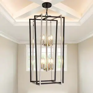 8-Light Modern Chandelier, Farmhouse Foyer Lighting Fixtures, Chandeliers for High Ceilings, Black and Silver Lantern Pendant Light Fixtures, for Staircase, Entryway Hallway 8-Light Modern Chandelier, Farmhouse Foyer Lighting Fixtures, Chandeliers for High Ceilings, Black and Silver Lantern Pendant Light Fixtures, for Staircase, Entryway Hallway