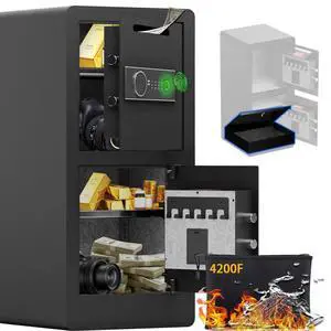 7.0 CuFt Dual Layer Fireproof Safe with Drop Slot,Safe Box with Biometric Fingerprint Lock,Fireproof Waterproof Bag,Safes with Adjustable Shelf Hidden Inner Lock Box Drop Safe for Business,Home,Office 7.0 CuFt Dual Layer Fireproof Safe with Drop Slot,Safe Box with Biometric Fingerprint Lock,Fireproof Waterproof Bag,Safes with Adjustable Shelf Hidden Inner Lock Box Drop Safe for Business,Home,Office