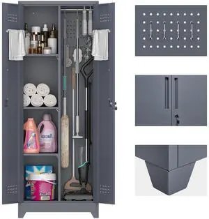 65" H Metal Garage Storage Cabinet,Broom Closet Storage Cabinet with Adjust Shelves,Utility Cabinet,Utility Closet for Garage,Gray 65" H Metal Garage Storage Cabinet,Broom Closet Storage Cabinet with Adjust Shelves,Utility Cabinet,Utility Closet for Garage,Gray