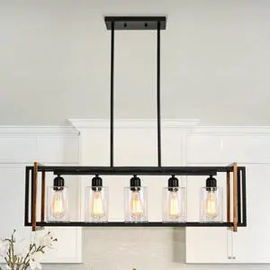 Dining Room Light Fixture, 5-Light Black Chandeliers for Dining Room, Farmhouse Kitchen Island Lighting, Pendant Lights Kitchen Island, Dining Room Chandelier Over Table, with Glass Shade, E26 Socket Dining Room Light Fixture, 5-Light Black Chandeliers for Dining Room, Farmhouse Kitchen Island Lighting, Pendant Lights Kitchen Island, Dining Room Chandelier Over Table, with Glass Shade, E26 Socket