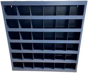 Cold Rolled Steel Powder Coated 36 Compartment Pigeon Hole Bin, Bolt Bin 23-3/4"" L x 4-3/4"" W x 23-3/4"" H, Grey Cold Rolled Steel Powder Coated 36 Compartment Pigeon Hole Bin, Bolt Bin 23-3/4"" L x 4-3/4"" W x 23-3/4"" H, Grey