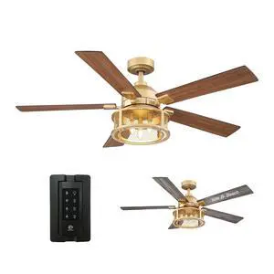 Gold Ceiling Fans with Lights and Remote, 52 Inch Farmhouse Ceiling Fan with Light for Bedroom, Modern Outdoor Ceiling Fans for Patios, Reversible Airflow, 3 Speeds, Timer Gold Ceiling Fans with Lights and Remote, 52 Inch Farmhouse Ceiling Fan with Light for Bedroom, Modern Outdoor Ceiling Fans for Patios, Reversible Airflow, 3 Speeds, Timer