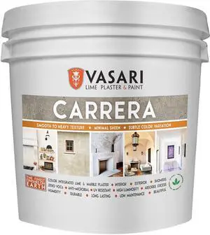 Lime Plaster & Paint | Carrera Plaster (Coarse Sand Finish) | Made from Natural Lime and Powdered Marble | Color: Natural White #1 (Untinted) Size: 2 Gallon Lime Plaster & Paint | Carrera Plaster (Coarse Sand Finish) | Made from Natural Lime and Powdered Marble | Color: Natural White #1 (Untinted) Size: 2 Gallon