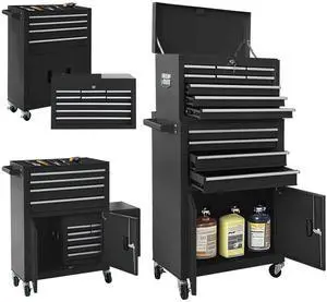 13-Drawer Double Doors Handle Rolling Tool Chest, 2 in 1 Detachable Rolling Tool Chests, Large Tool Boxes with lock, Metal Standing Tool Cabinet for Garage Workshop(Black) 13-Drawer Double Doors Handle Rolling Tool Chest, 2 in 1 Detachable Rolling Tool Chests, Large Tool Boxes with lock, Metal Standing Tool Cabinet for Garage Workshop(Black)