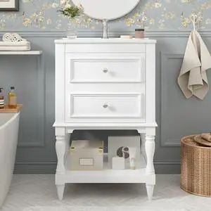 Country 20" Bathroom Vanity with Sink, Farmhouse Bathroom Vanity Storage Cabinet with 2 Drawers and Open Shelf, Solid Wood Frame Bath Storage Vanity Country 20" Bathroom Vanity with Sink, Farmhouse Bathroom Vanity Storage Cabinet with 2 Drawers and Open Shelf, Solid Wood Frame Bath Storage Vanity