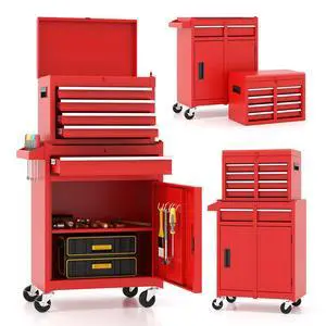 2-in-1 Rolling Tool Chest with 5 Drawers, Heavy-Duty Metal Tool Box with Wheels, Detachable Top Tool Box & Rolling Tool Cabinet for Garage, DIY (5-Drawers, Red) 2-in-1 Rolling Tool Chest with 5 Drawers, Heavy-Duty Metal Tool Box with Wheels, Detachable Top Tool Box & Rolling Tool Cabinet for Garage, DIY (5-Drawers, Red)