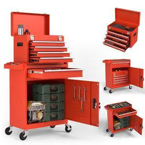 5-Drawers Tool Chest, 2-in-1 Mechanic Rolling Tool Box Removable Lockable Tool Storage Cabinet, Metal Tool Cart with Drawers and Wheels for Garage, Workshop 5-Drawers Tool Chest, 2-in-1 Mechanic Rolling Tool Box Removable Lockable Tool Storage Cabinet, Metal Tool Cart with Drawers and Wheels for Garage, Workshop