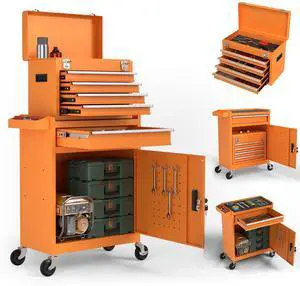 5-Drawers Tool Chest, 2-in-1 Mechanic Rolling Tool Box Removable Lockable Tool Storage Cabinet, Metal Tool Cart with Drawers and Wheels for Workshop, Garage, Black 5-Drawers Tool Chest, 2-in-1 Mechanic Rolling Tool Box Removable Lockable Tool Storage Cabinet, Metal Tool Cart with Drawers and Wheels for Workshop, Garage, Black