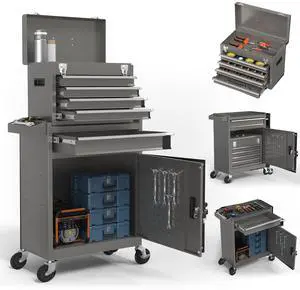 5-Drawers Tool Box, 2-in-1 Mechanic Rolling Tool Chest Removable Lockable Tool Storage Cabinet, Metal Tool Cart with Drawers and Wheels for Workshop, Garage, Black 5-Drawers Tool Box, 2-in-1 Mechanic Rolling Tool Chest Removable Lockable Tool Storage Cabinet, Metal Tool Cart with Drawers and Wheels for Workshop, Garage, Black