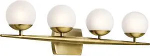 Jasper 32.25" 4 Light Halogen Vanity Light with Satin Etched Cased Opal Glass Natural Brass Jasper 32.25" 4 Light Halogen Vanity Light with Satin Etched Cased Opal Glass Natural Brass