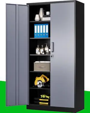 Metal Storage Cabinet, 71 Inch Tall with Adjustable Shelves & Locking Doors, Tool Cabinets for Garage, Office, Home, School, Gym Storage (Grey Black) Metal Storage Cabinet, 71 Inch Tall with Adjustable Shelves & Locking Doors, Tool Cabinets for Garage, Office, Home, School, Gym Storage (Grey Black)