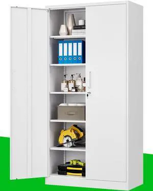 Metal Garage Storage Cabinet, 71-inch Tool Storage Cabinet with Adjustable Shelves & Locking Doors for Garage,Office,Home,School,Gym Storage (White) Metal Garage Storage Cabinet, 71-inch Tool Storage Cabinet with Adjustable Shelves & Locking Doors for Garage,Office,Home,School,Gym Storage (White)