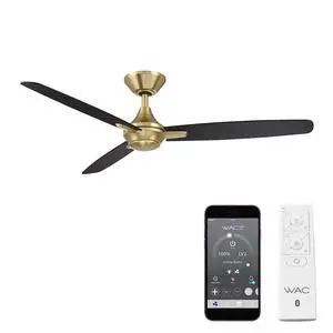 WAC F-060-SB/MB Blitzen 54" Outdoor Ceiling Fan with Remote, Soft Brass Matte Black WAC F-060-SB/MB Blitzen 54" Outdoor Ceiling Fan with Remote, Soft Brass Matte Black