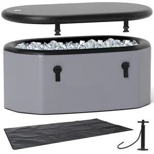 XL 129 Gal Oval Ice Bath Tub for Athletes, Inflatable Cold Plunge Tub w/Multiple Layered, Lid, Pump, Backpack, Water Chiller Compatible Portable Freestanding Ice Bath for Adults (Gray) XL 129 Gal Oval Ice Bath Tub for Athletes, Inflatable Cold Plunge Tub w/Multiple Layered, Lid, Pump, Backpack, Water Chiller Compatible Portable Freestanding Ice Bath for Adults (Gray)