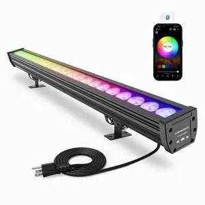 Smart LED Wall Washer Light, 168W RGB+CW Color Changing Linear Light Bar with Group and Individual Control, Music Sync, Timing, 120VAC Dimmable Smart Uplight for Outdoor & Indoor Lighting Projects Smart LED Wall Washer Light, 168W RGB+CW Color Changing Linear Light Bar with Group and Individual Control, Music Sync, Timing, 120VAC Dimmable Smart Uplight for Outdoor & Indoor Lighting Projects