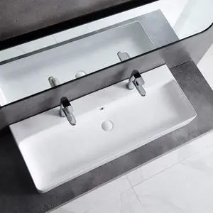 Wall Mounted Bathroom Sink 43" X 16.5", Ceramic Countertop Vessel Sinks, Modern Floating Rectangular Large Trough, Vitreous Porcelain Vanity Art Basin with Overflow, Wall Hang Washbasin Wall Mounted Bathroom Sink 43" X 16.5", Ceramic Countertop Vessel Sinks, Modern Floating Rectangular Large Trough, Vitreous Porcelain Vanity Art Basin with Overflow, Wall Hang Washbasin