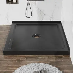 36x36-inch Non-Slip Acrylic Shower Base Double-Threshold Shower Pan with Central Drain Does Not Include Drain Pipe Matte Black (Black, 36"x36") 36x36-inch Non-Slip Acrylic Shower Base Double-Threshold Shower Pan with Central Drain Does Not Include Drain Pipe Matte Black (Black, 36"x36")