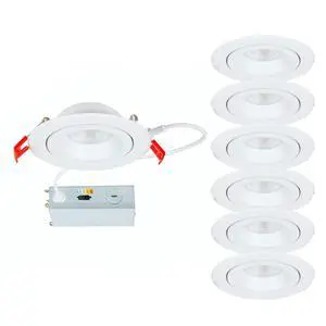 Lotos 4in LED Regressed Adjustable Recessed Light 5-CCT Selectable 9W 775 Lumens IC-Rated Airtight 120V-277V Universal in White (Pack of 6) Lotos 4in LED Regressed Adjustable Recessed Light 5-CCT Selectable 9W 775 Lumens IC-Rated Airtight 120V-277V Universal in White (Pack of 6)