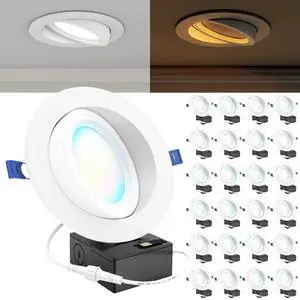 Sunco 6 Inch Gimbal LED Recessed Light, Eyeball Directional Canless Downlight with Night Light, 1400 Lumens, Selectable CCT 2700K/3000K/4000K/5000K/6000K, Dimmable, 12W=80W ETL 24 Pack Sunco 6 Inch Gimbal LED Recessed Light, Eyeball Directional Canless Downlight with Night Light, 1400 Lumens, Selectable CCT 2700K/3000K/4000K/5000K/6000K, Dimmable, 12W=80W ETL 24 Pack