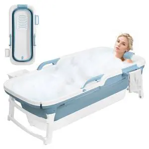 Portable Bathtub, 58/56/50/46 Inch Collapsible Bathtub, Freestanding Foldable for Adults, Folding Tub for Shower, Hot Bath, Ice Bath (Blue-D-130cm) Portable Bathtub, 58/56/50/46 Inch Collapsible Bathtub, Freestanding Foldable for Adults, Folding Tub for Shower, Hot Bath, Ice Bath (Blue-D-130cm)