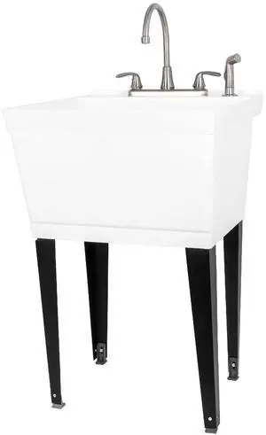 Utility Sink Laundry Tub with Gooseneck Faucet by, Heavy Duty Sinks for Basement, Laundry Room, Garage or Shop, Large Standing Wash Station (Stainless Steel Faucet) Utility Sink Laundry Tub with Gooseneck Faucet by, Heavy Duty Sinks for Basement, Laundry Room, Garage or Shop, Large Standing Wash Station (Stainless Steel Faucet)