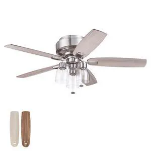 Magonia 52 Inch Flush Mount LED Ceiling Fan with Light, Pull Chain, Reversible Motor, 5 Dual Finish Blades, Nickel Magonia 52 Inch Flush Mount LED Ceiling Fan with Light, Pull Chain, Reversible Motor, 5 Dual Finish Blades, Nickel