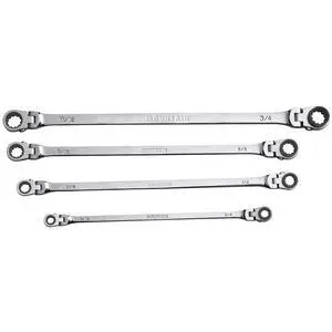 RF7 SAE Reversible Double Raised Box Ratcheting Wrench Set, Universal Spline, 90 Tooth Design, 180 Degree Rotating Head, Sizes 5/16", 3/8", 7/16", 1/2", 9/16" 5/8", 11/16", 3/4", 4-Piece RF7 SAE Reversible Double Raised Box Ratcheting Wrench Set, Universal Spline, 90 Tooth Design, 180 Degree Rotating Head, Sizes 5/16", 3/8", 7/16", 1/2", 9/16" 5/8", 11/16", 3/4", 4-Piece
