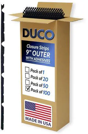 Duco Classic Rib Foam Closure Strips 3ft Long, 9" Rib Spacing - 100 Pack of USA-Made Black Outer Foam Closure Strips for Metal Roofing Panels - Blocks Gaps, Moisture, Noise, & Dust (with Adhesive) Duco Classic Rib Foam Closure Strips 3ft Long, 9" Rib Spacing - 100 Pack of USA-Made Black Outer Foam Closure Strips for Metal Roofing Panels - Blocks Gaps, Moisture, Noise, & Dust (with Adhesive)
