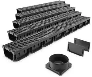 Vodaland - 4 Inch Trench Drain System with Grate - Black - Easy 2 (5 Pack) Vodaland - 4 Inch Trench Drain System with Grate - Black - Easy 2 (5 Pack)