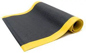 Anti Fatigue Floor Mat (Made in USA), 3 Feet Wide x 12 Feet Long x 3/8 Inches Thick, Textured Pattern Top, Black with Yellow Border, Bevelled on All Four Sides, RoHS and REACH Compliant Anti Fatigue Floor Mat (Made in USA), 3 Feet Wide x 12 Feet Long x 3/8 Inches Thick, Textured Pattern Top, Black with Yellow Border, Bevelled on All Four Sides, RoHS and REACH Compliant