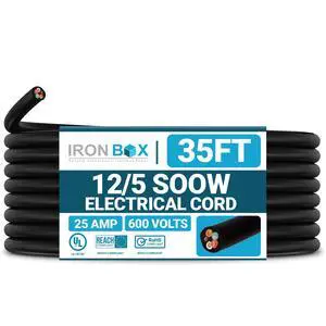 IronBox Electric - 12/5 Bulk Cable - SOOW Jacket - 12 Gauge,5 Wire - Rated for 600V,25A - Water & Oil Resistant Cable for Indoor/Outdoor Use - Ideal for Generators, Circuits & Data Centers (35 feet) IronBox Electric - 12/5 Bulk Cable - SOOW Jacket - 12 Gauge,5 Wire - Rated for 600V,25A - Water & Oil Resistant Cable for Indoor/Outdoor Use - Ideal for Generators, Circuits & Data Centers (35 feet)