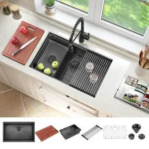 30 Inch Black Workstation Undermount Kitchen Sink Large Single Bowl,30x19 Inch Stainless Steel Handmade Undermount Workstation Ledge Kitchen Sink 30 Inch Black Workstation Undermount Kitchen Sink Large Single Bowl,30x19 Inch Stainless Steel Handmade Undermount Workstation Ledge Kitchen Sink