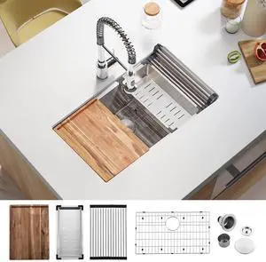 30-inch Undermount Handmade Workstation 304 Stainless Steel Kitchen Sink Single Bowl Basin With Grid cutting board colander drying rack and Strainer 30-inch Undermount Handmade Workstation 304 Stainless Steel Kitchen Sink Single Bowl Basin With Grid cutting board colander drying rack and Strainer
