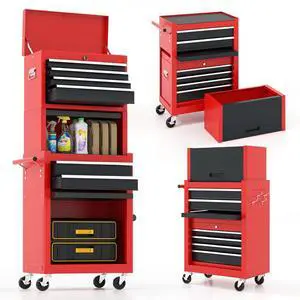 2-in-1 Rolling Tool Chest with 5 Drawers, Heavy-Duty Metal Tool Box with Wheels, Detachable Top Tool Box & Rolling Tool Cabinet for Garage, DIY (6-Drawers Whith Middle Box, Red+Black) 2-in-1 Rolling Tool Chest with 5 Drawers, Heavy-Duty Metal Tool Box with Wheels, Detachable Top Tool Box & Rolling Tool Cabinet for Garage, DIY (6-Drawers Whith Middle Box, Red+Black)