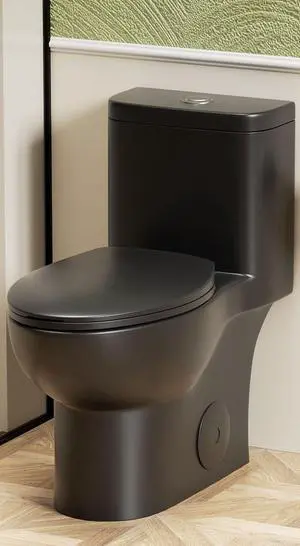 Black One Piece Toilets for Bathrooms, Compact Dual Flush Toilet Elongated with Soft Closing Seat, Modern 12 Inch Rough in Toilet, Map 1000g, Comfort Height, Silent Design (Black) Black One Piece Toilets for Bathrooms, Compact Dual Flush Toilet Elongated with Soft Closing Seat, Modern 12 Inch Rough in Toilet, Map 1000g, Comfort Height, Silent Design (Black)