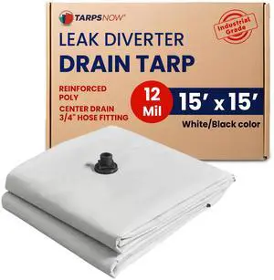 Tarps Now 15x15 ft Leak Diverter Tarp & Roof Rain Diverter 12 Mil Reinforced Poly Ceiling & Roof Leak Tarp with Drain Flange for Emergency Leaks D-Ring Corners Connects to 3/4" Garden Hose Tarps Now 15x15 ft Leak Diverter Tarp & Roof Rain Diverter 12 Mil Reinforced Poly Ceiling & Roof Leak Tarp with Drain Flange for Emergency Leaks D-Ring Corners Connects to 3/4" Garden Hose