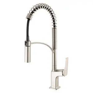 Seneca Stainless Steel Single Handle Pull Down Kitchen Faucet Modern Sharp Style with Pre-Rinse Sprayer - RVF1236BN Seneca Stainless Steel Single Handle Pull Down Kitchen Faucet Modern Sharp Style with Pre-Rinse Sprayer - RVF1236BN