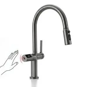 Touchless Pull-Out Kitchen Faucet, Hands Free Motion Sensor Activated, Battery-Free Temperature Display, KF2206 (Contemporary, Grey) Touchless Pull-Out Kitchen Faucet, Hands Free Motion Sensor Activated, Battery-Free Temperature Display, KF2206 (Contemporary, Grey)